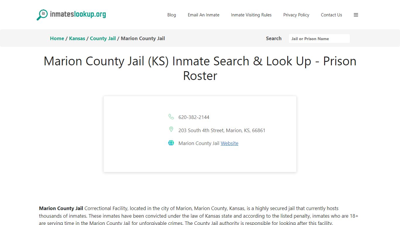 Marion County Jail (KS) Inmate Search & Look Up - Prison Roster