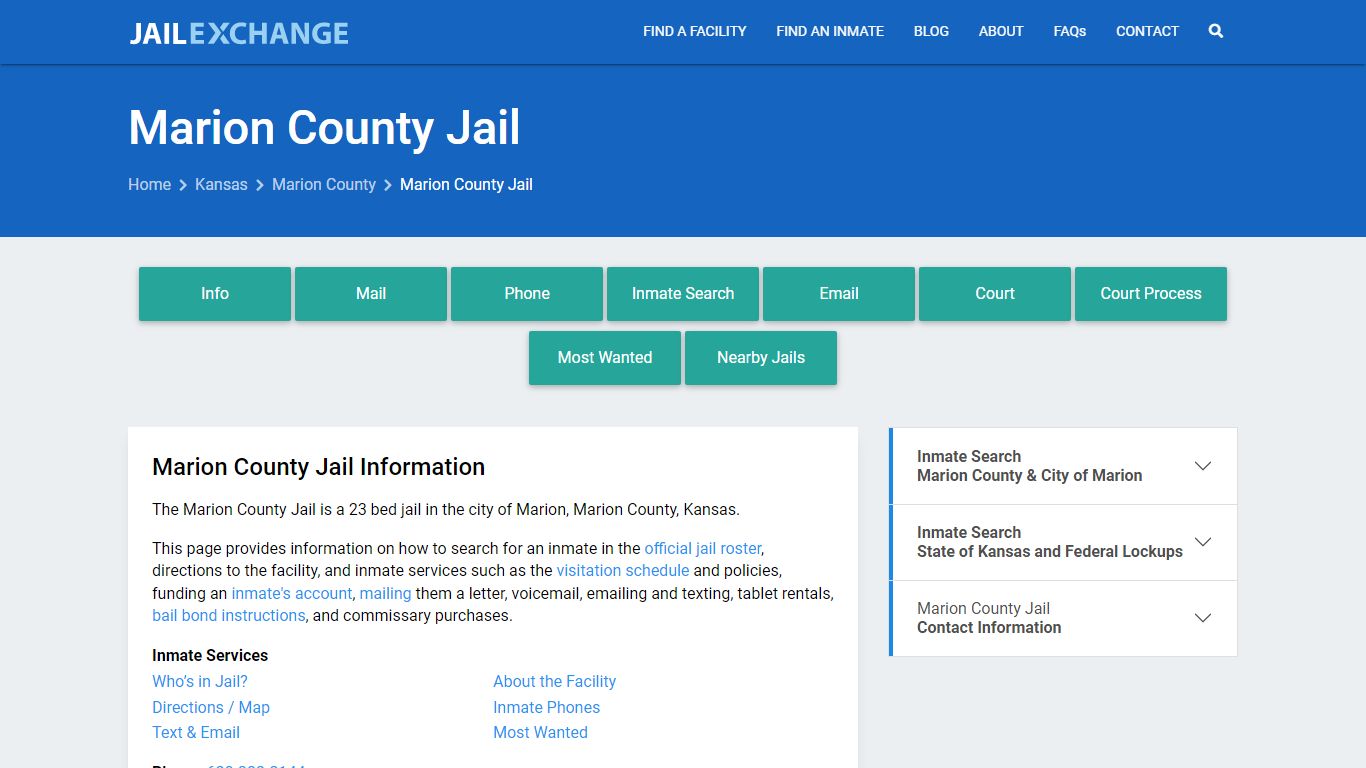 Marion County Jail, KS Inmate Search, Information